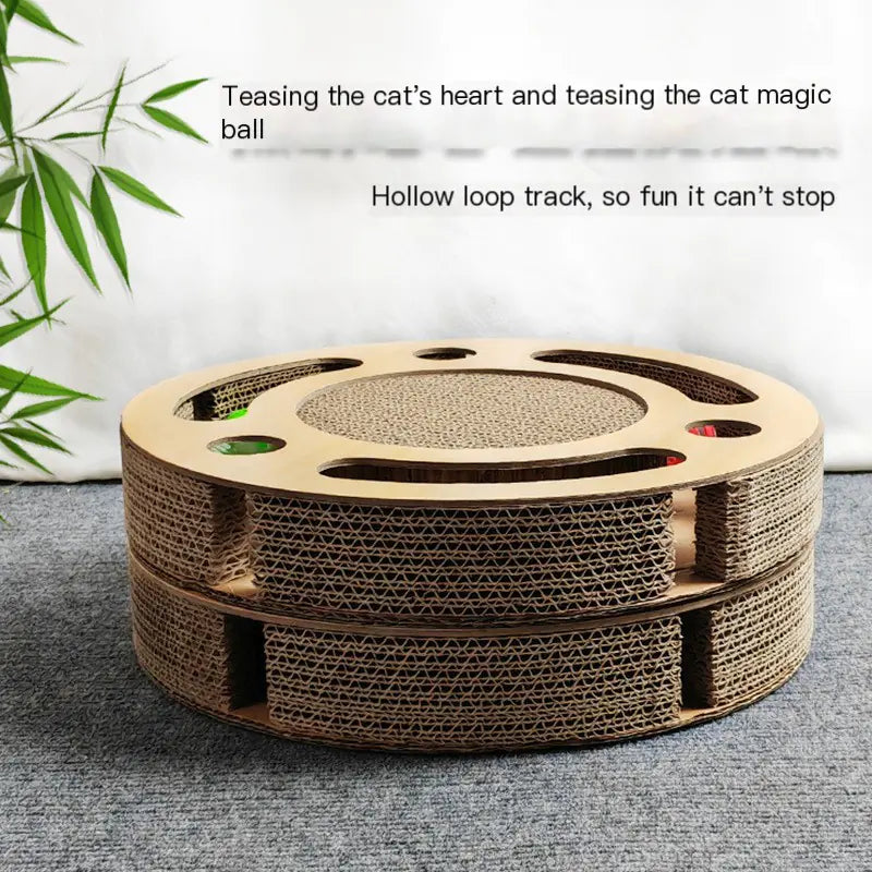 Round Cat Toy with Corrugated Scratching Board and Spinner