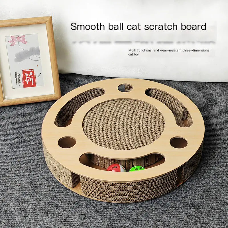 Round Cat Toy with Corrugated Scratching Board and Spinner