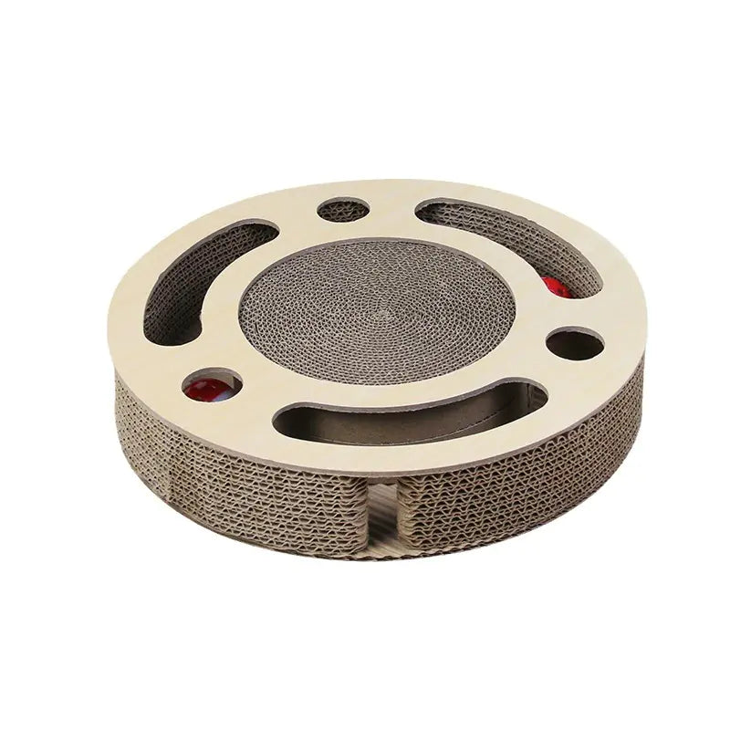Round Cat Toy with Corrugated Scratching Board and Spinner