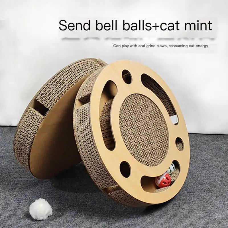 Round Cat Toy with Corrugated Scratching Board and Spinner